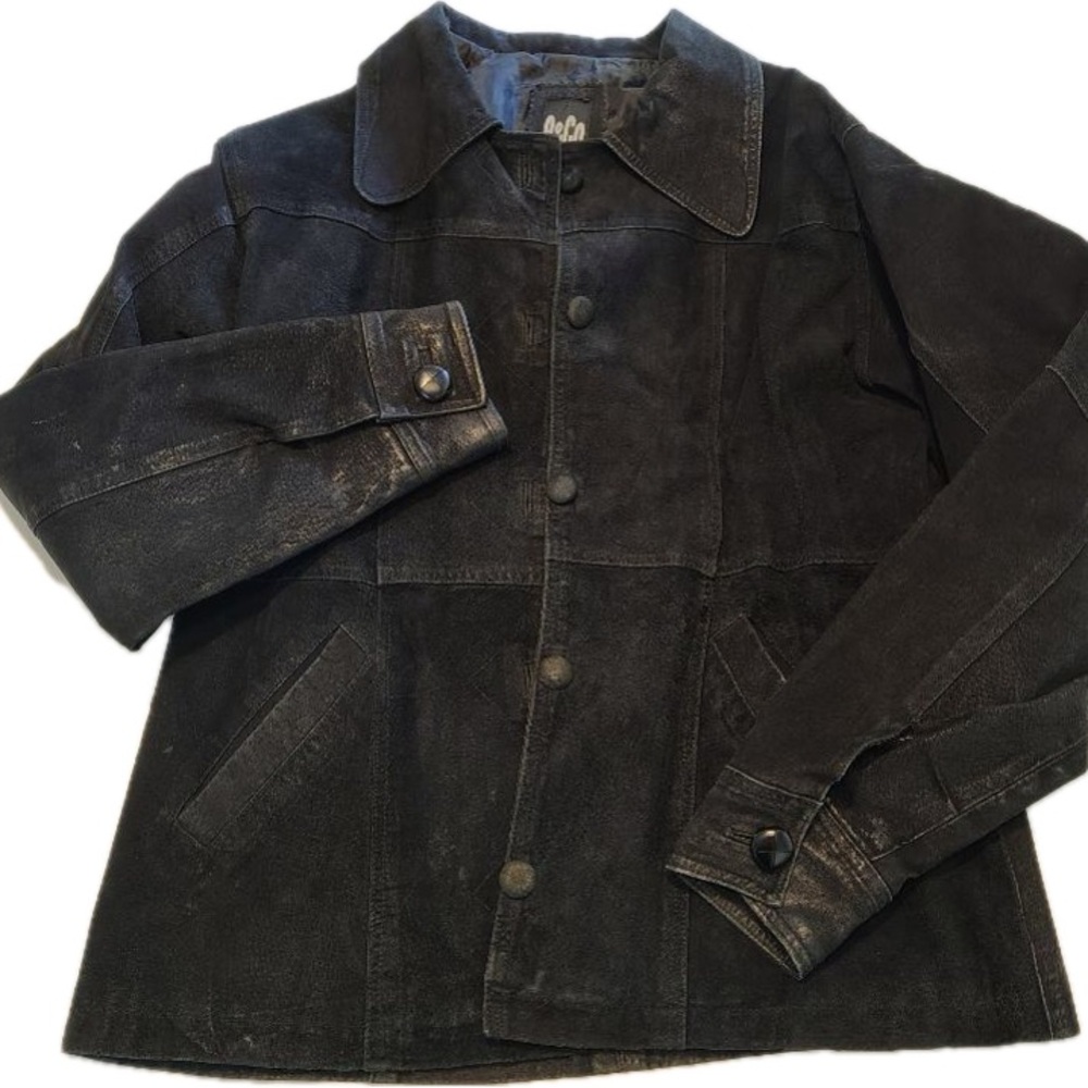 Y2K Black Leather Suede Jacket Grunge Streetwear Oversized Biker Goth Womens L